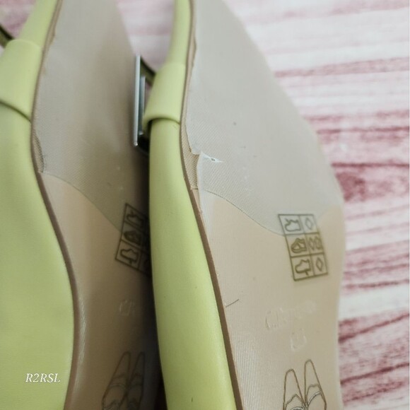 C.Paravano Metal Buckle Square Toe Low Block Heels yellow EU38/US7.5 NWOT - Picture 9 of 12